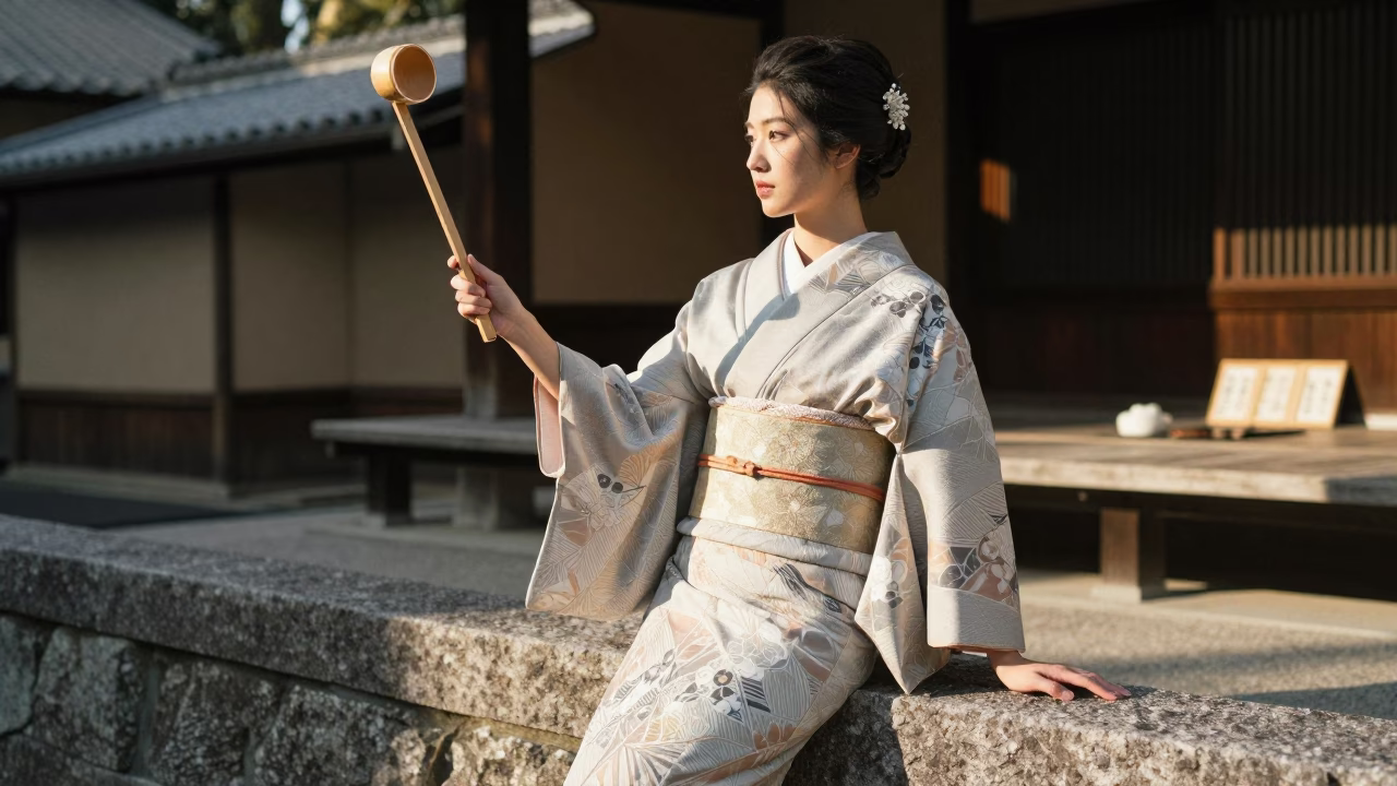 The Early Afternoon Light on Fashion Model in Kyoto in in Kyoto, Japan