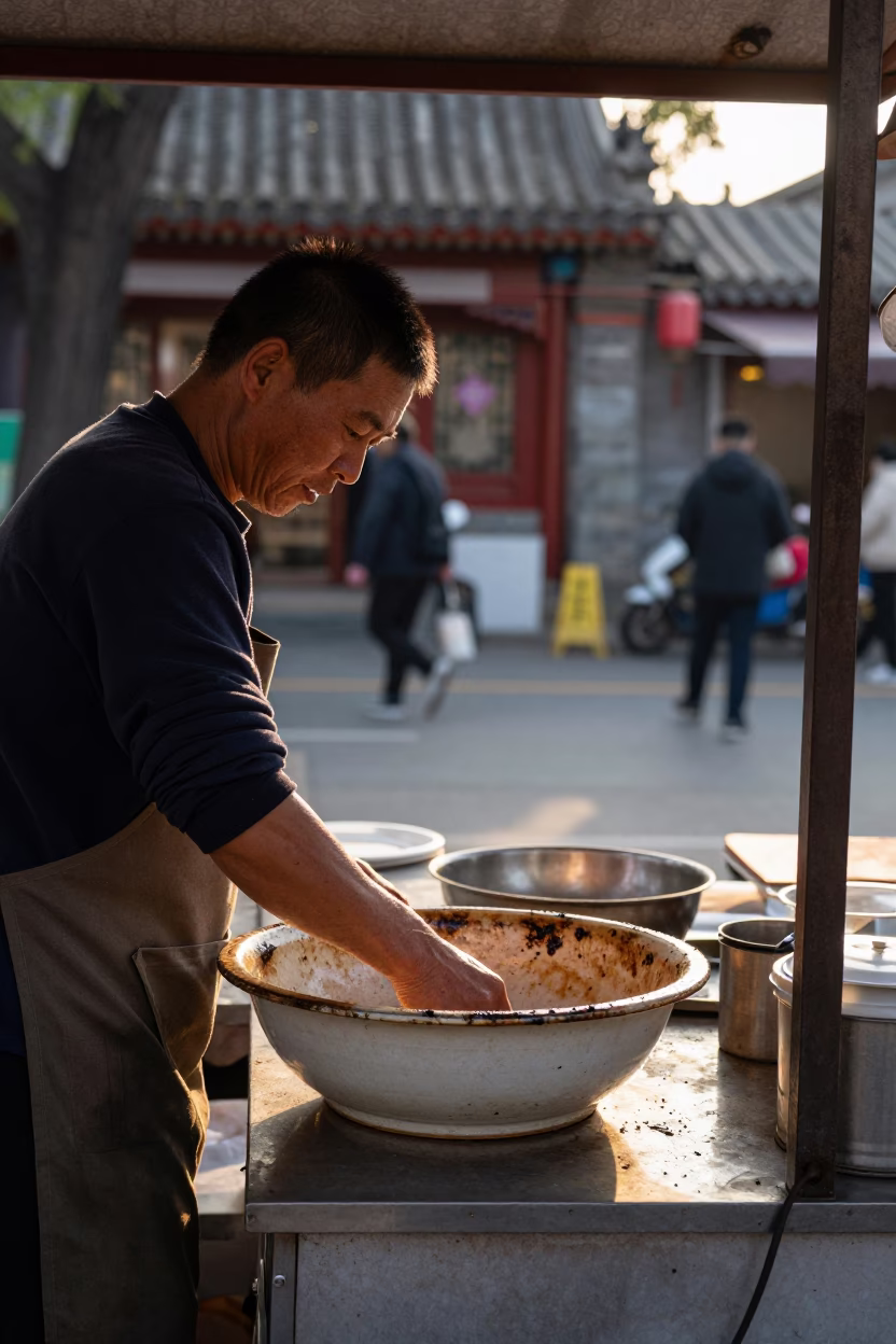 The Early Afternoon Light on Food Stall in Beijing in in Beijing, China