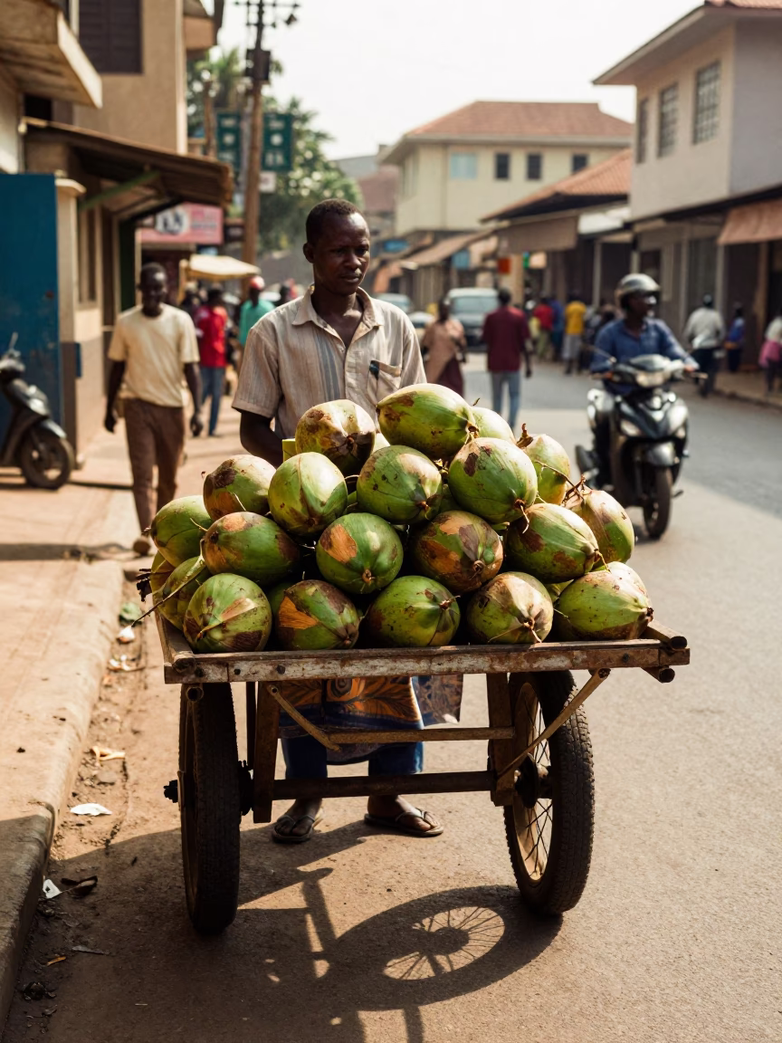 The Early Afternoon Light on Green Coconuts in Accra in in Accra, Ghana