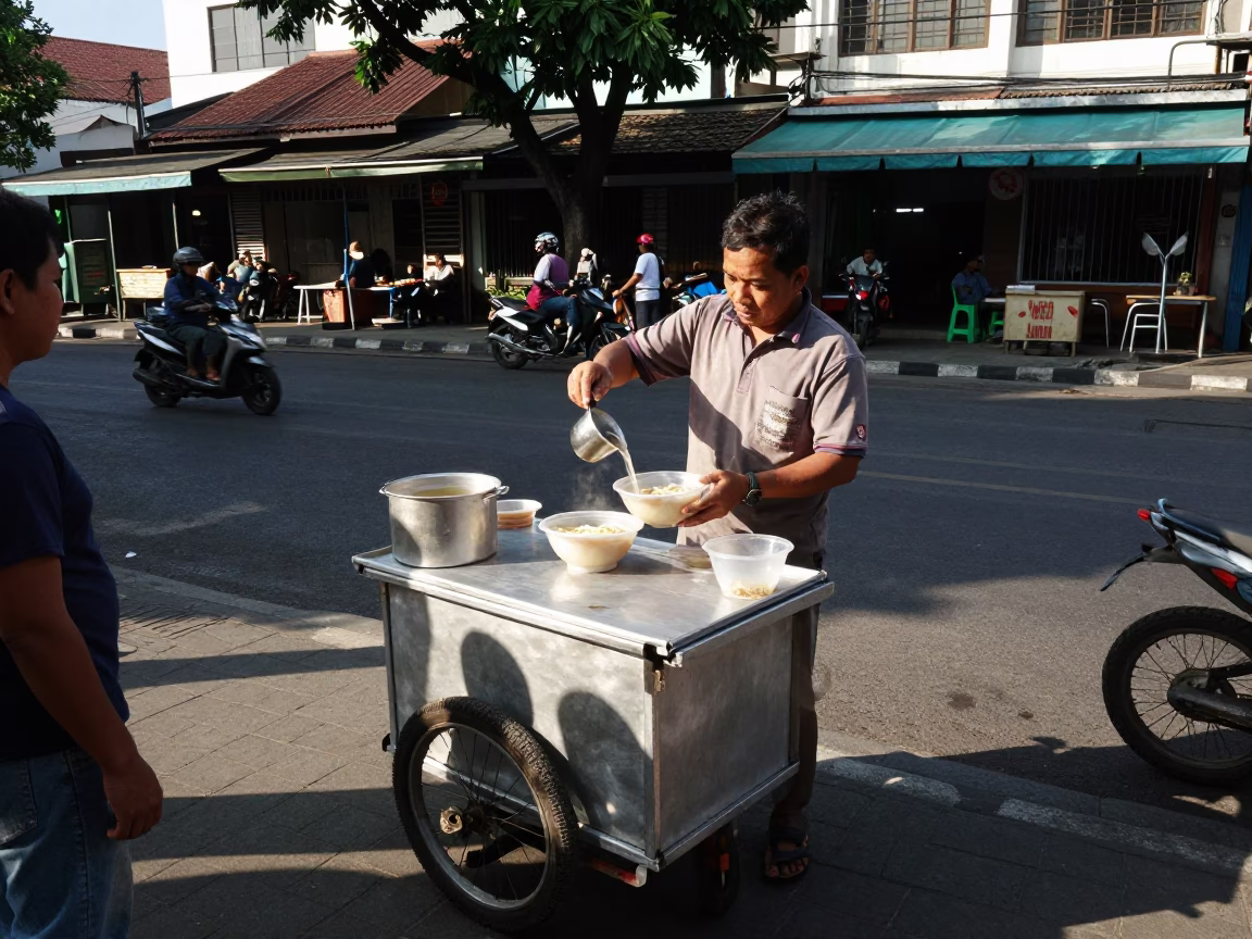 The Early Afternoon Light on Hot Noodles in Surabaya in in Surabaya, Indonesia