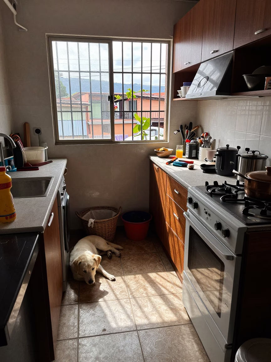 The Early Afternoon Light on Kitchen Counter in Medellin in in Medellin, Colombia