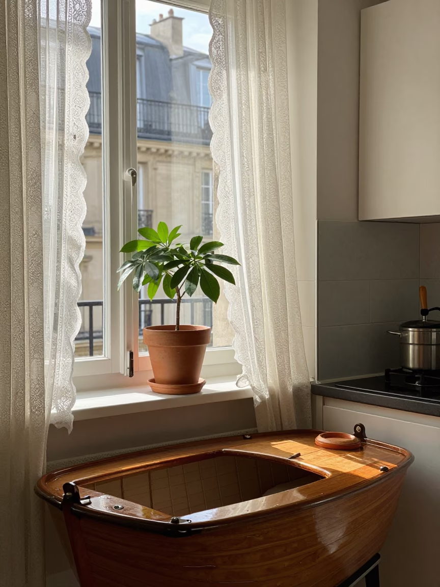 The Early Afternoon Light on Kitchen Scene in Paris in in Paris, France