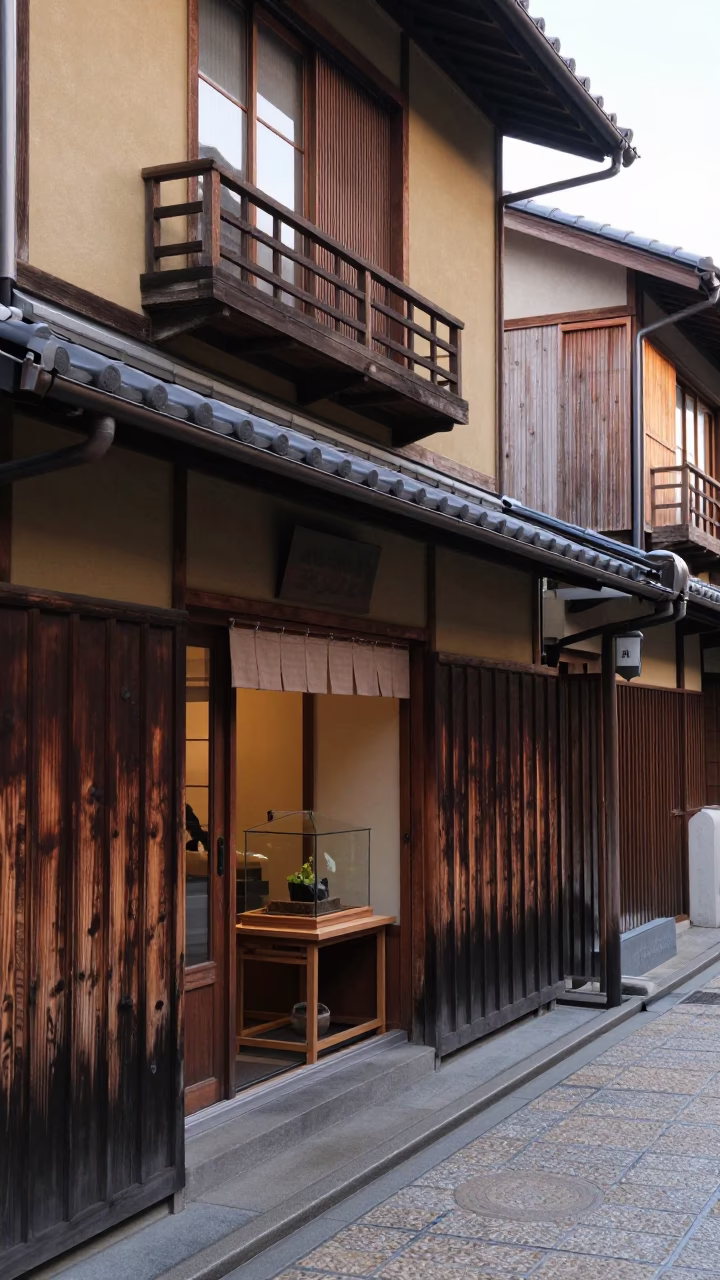 The Early Afternoon Light on Machiya Shopfront in Kyoto in in Kyoto, Japan