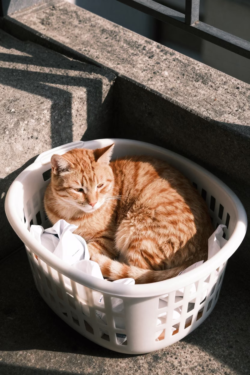 The Early Afternoon Light on Orange Cat in Fukuoka in in Fukuoka, Japan