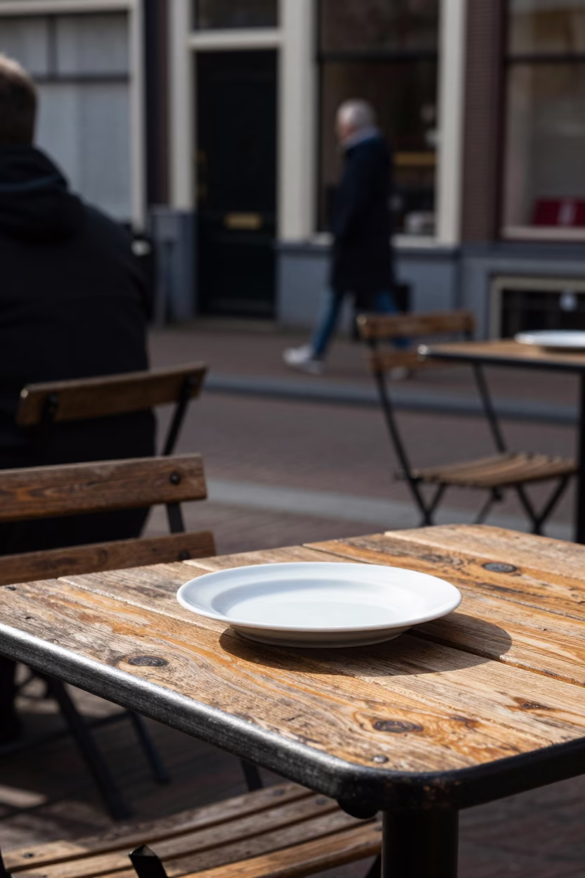 The Early Afternoon Light on Outdoor Seating in Amsterdam in in Amsterdam, Netherlands