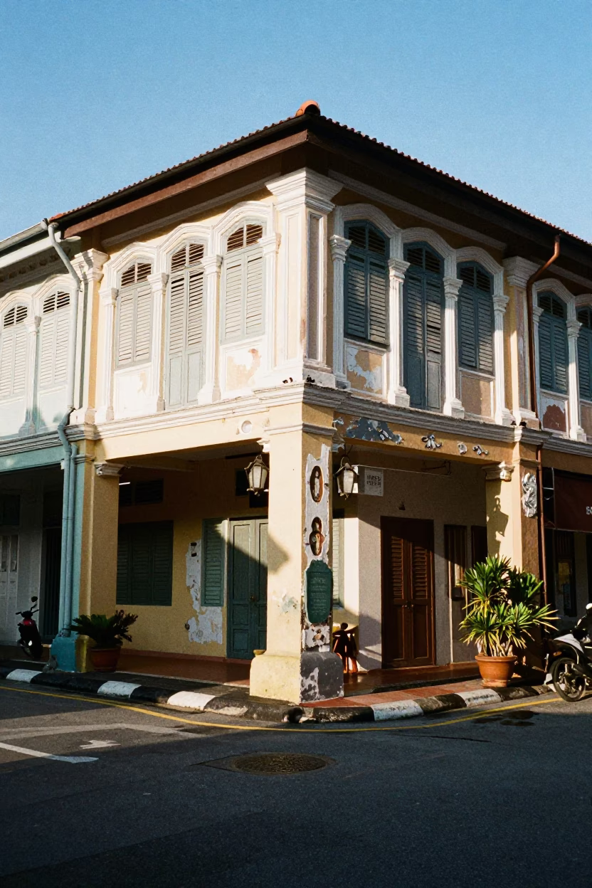 The Early Afternoon Light on Street Corner in George Town in in George Town, Malaysia