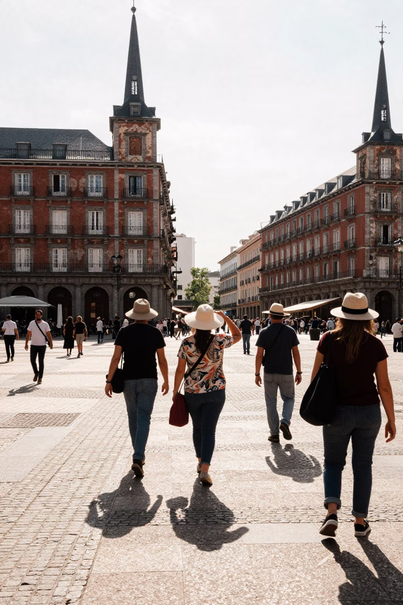 The Early Afternoon Light on Street Corner in Madrid in in Madrid, Spain