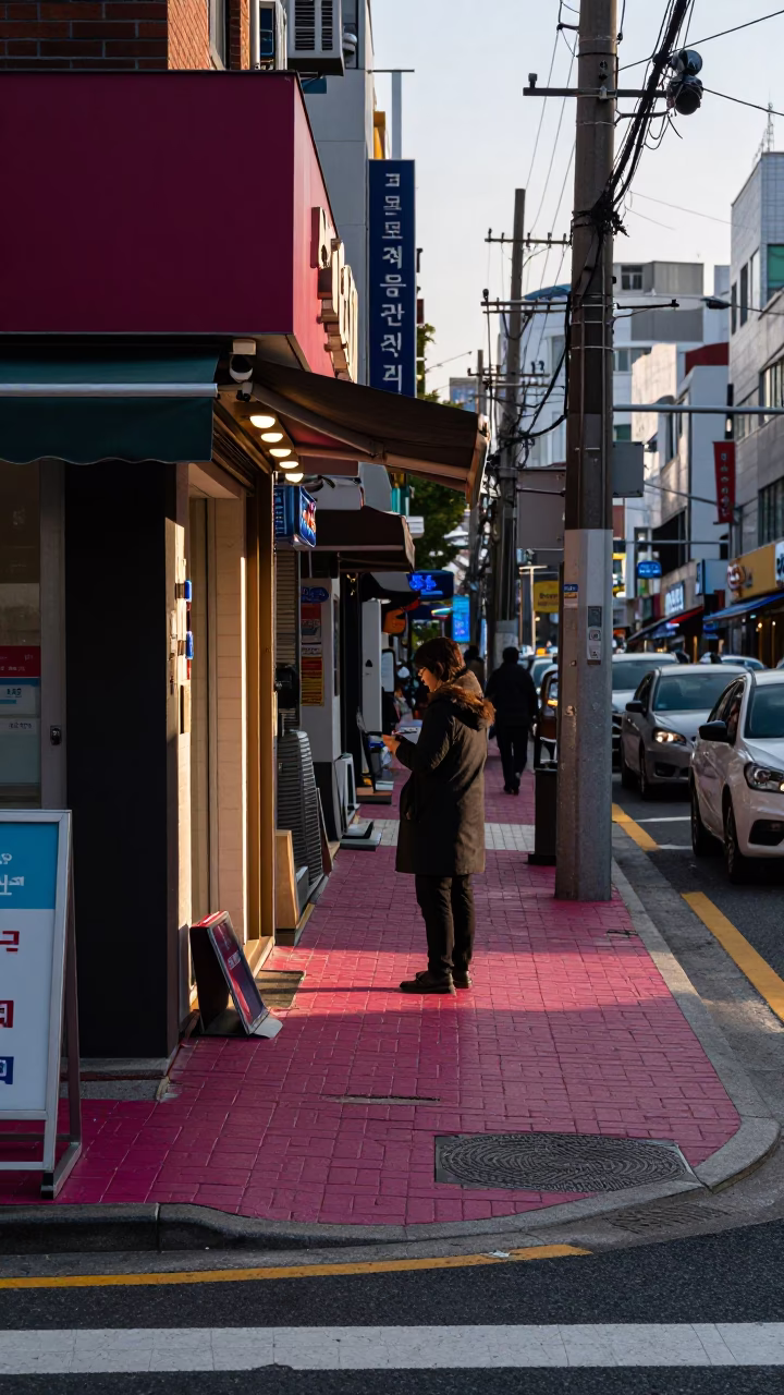 The Early Afternoon Light on Street Corner in Seoul in in Seoul, South Korea