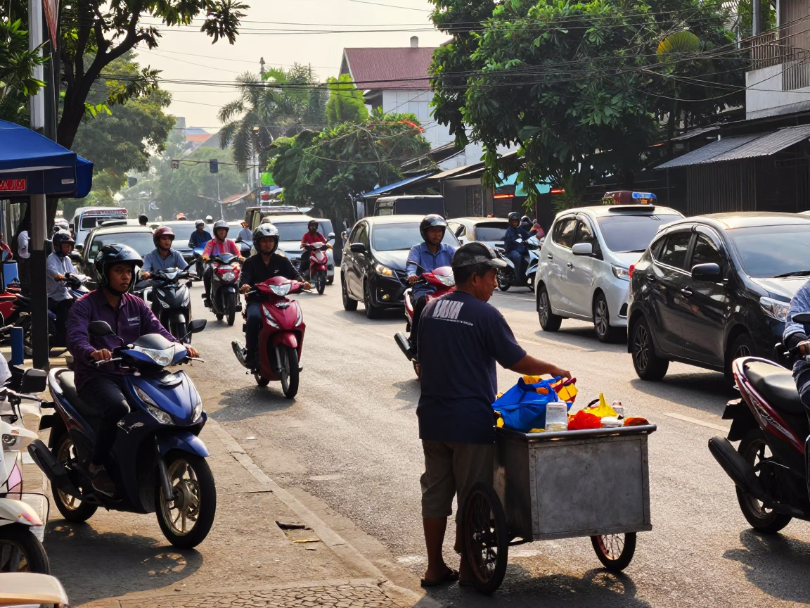 The Early Afternoon Light on Street Corner in Surabaya in in Surabaya, Indonesia