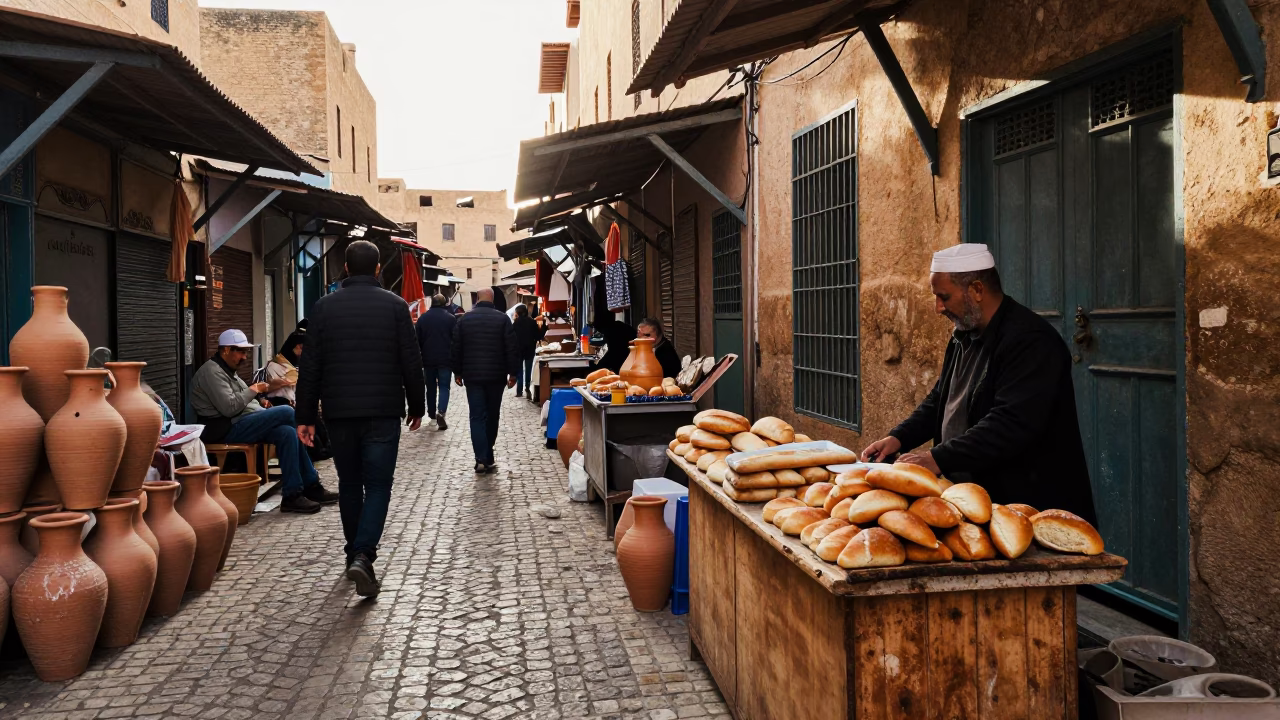 The Early Afternoon Light on Street Scene in Fez in in Fez, Morocco