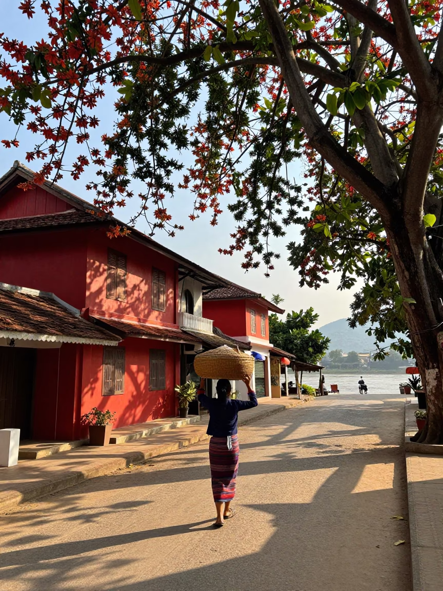The Early Afternoon Light on Street Scene in Luang Prabang in in Luang Prabang, Laos