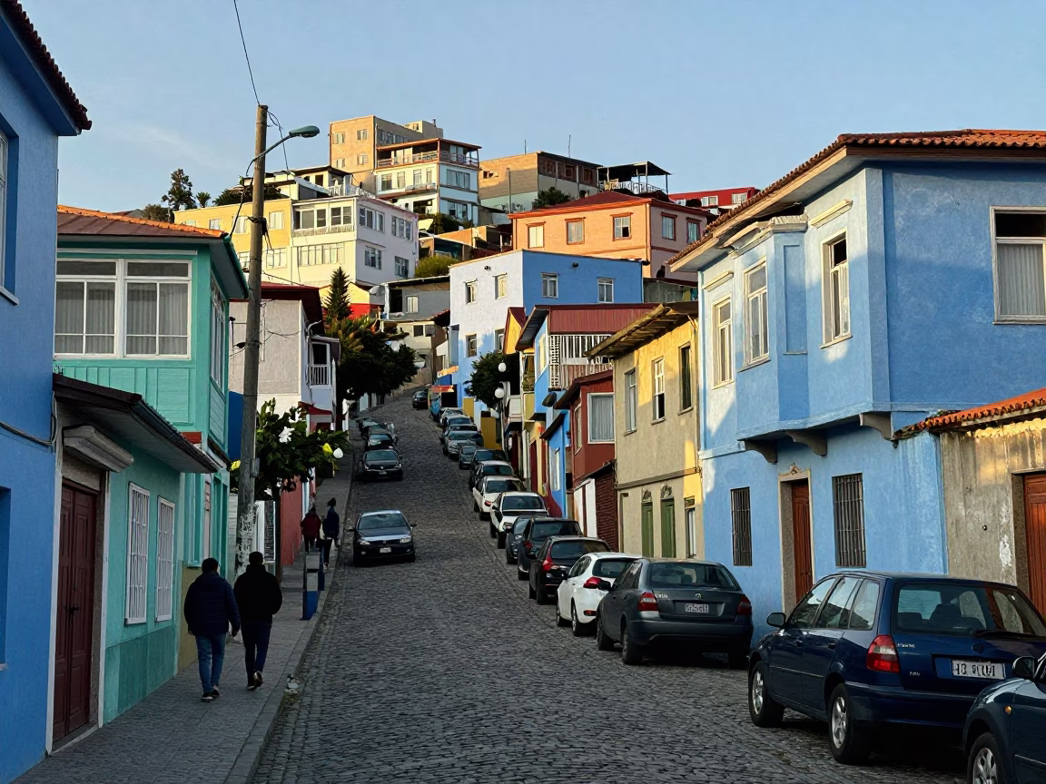 The Early Afternoon Light on Streets in Valparaiso in in Valparaiso, Chile