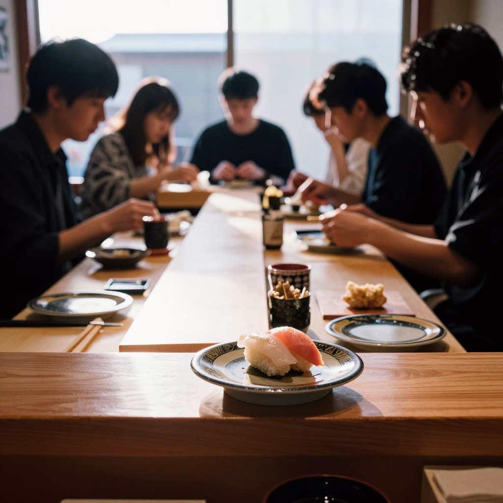 The Early Afternoon Light on Sushi Counter in Fukuoka in in Fukuoka, Japan