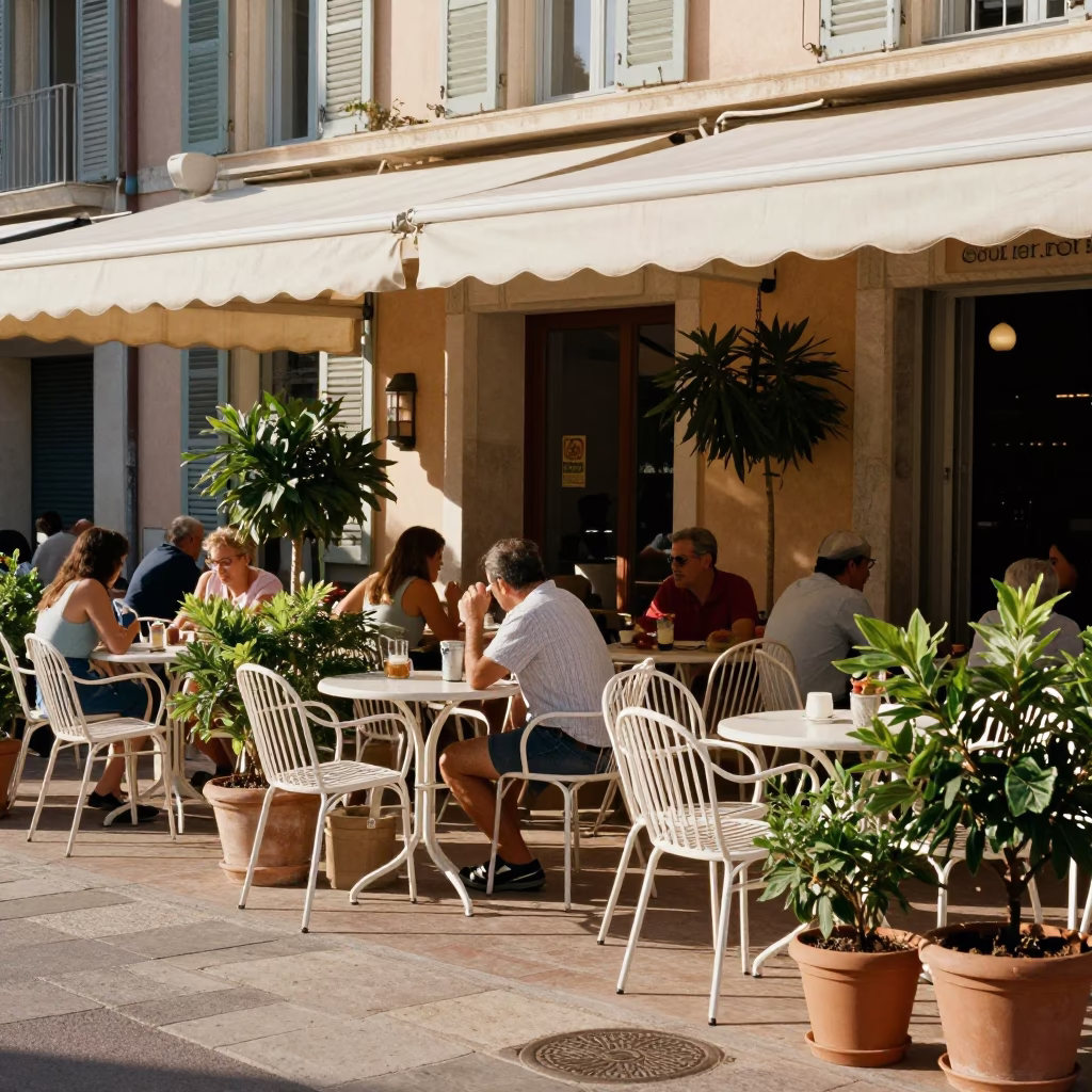 The Early Afternoon Light on Terrace Cafe in Nice in in Nice, France