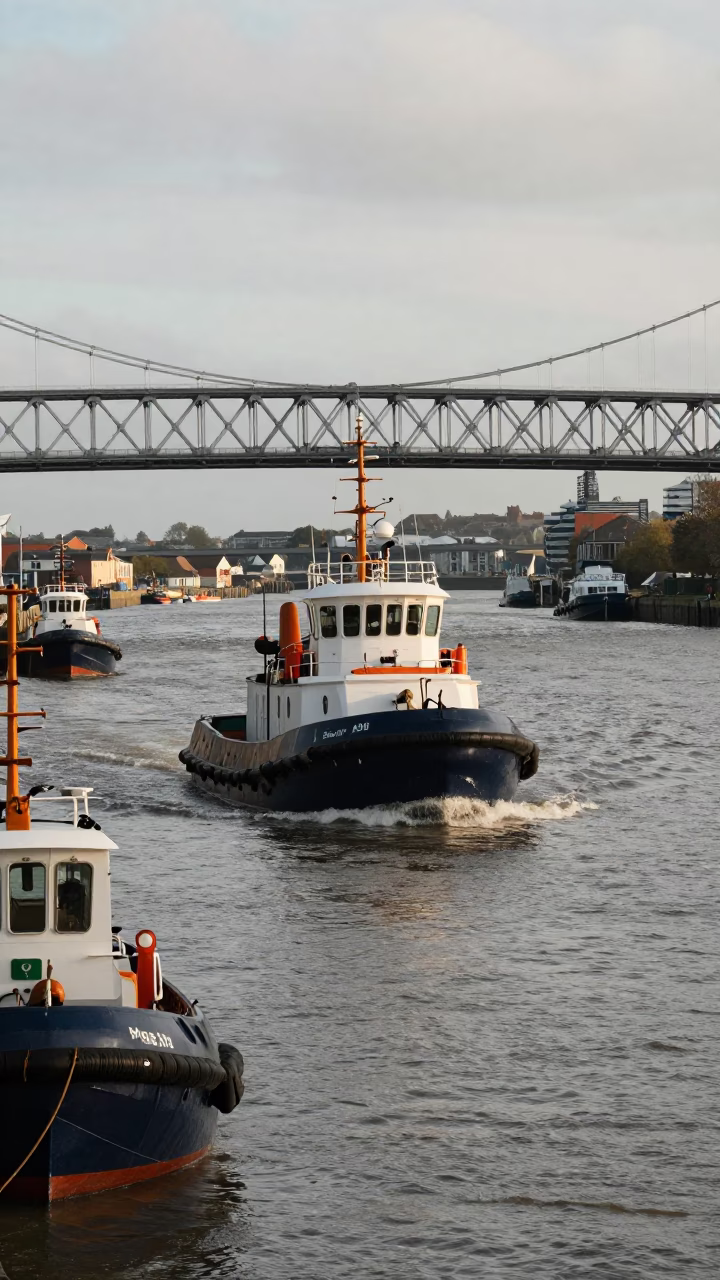The Early Afternoon Light on Tugboat Navigation in Bristol in in Bristol, United Kingdom