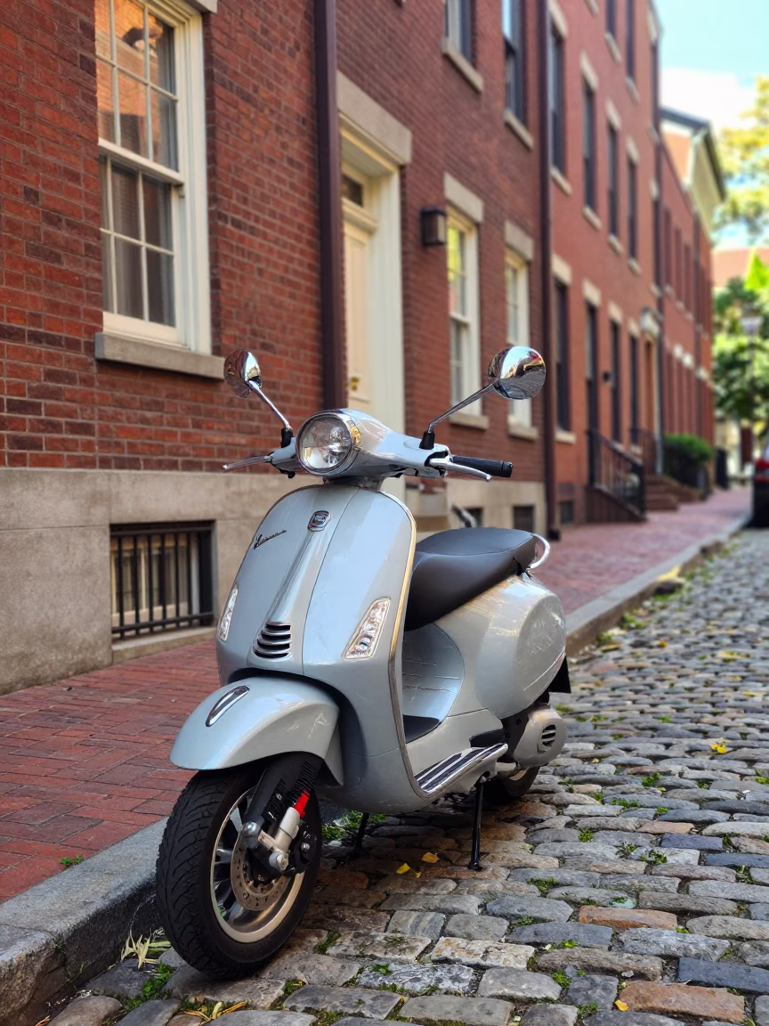 The Early Afternoon Light on Vespa Parked in Boston in in Boston, Massachusetts, United States