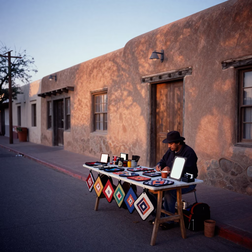 The Early Evening Light on Adobe Alley in Santa Fe in in Santa Fe, New Mexico, United States