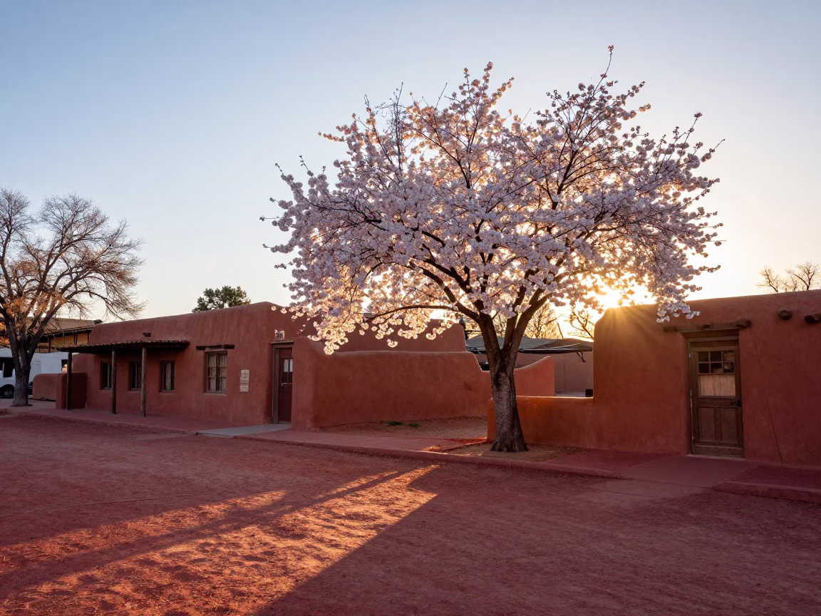 The Early Evening Light on Cherry Blossoms in Santa Fe in in Santa Fe, New Mexico, United States