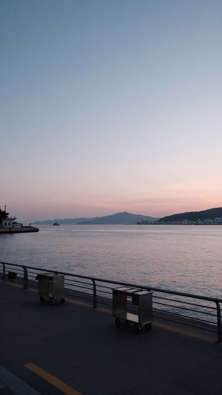 The Early Evening Light on Coastal Horizon in Busan in in Busan, South Korea