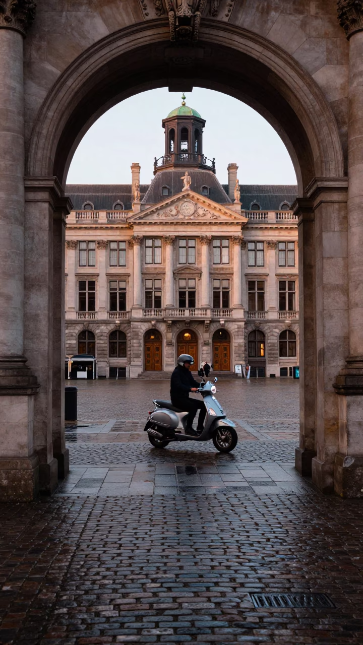 The Early Evening Light on Cobblestone Plaza in Brussels in in Brussels, Belgium
