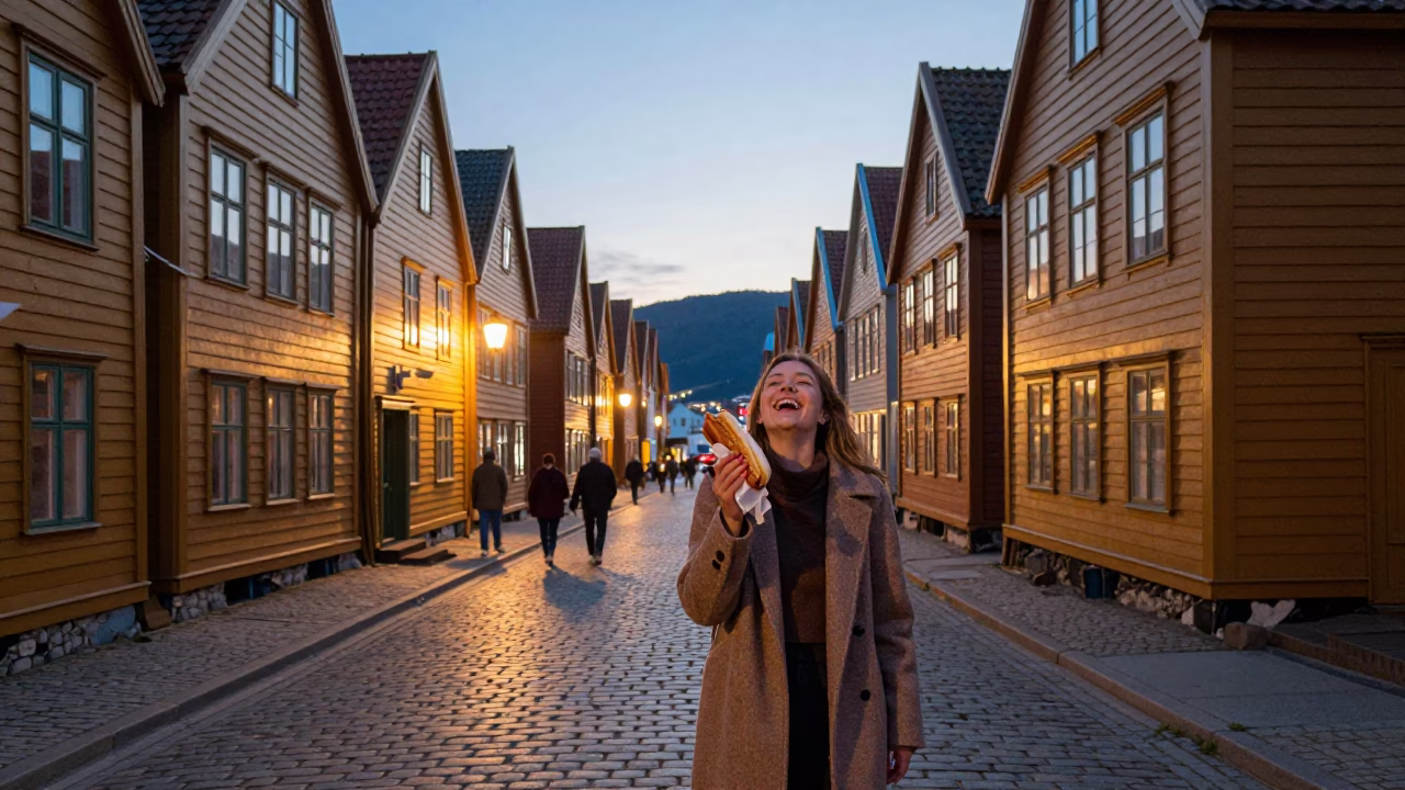 The Early Evening Light on Evening Light in Bergen in in Bergen, Norway