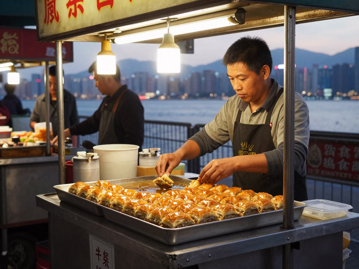 The Early Evening Light on Food Stall in Hong Kong in in Hong Kong, Hong Kong
