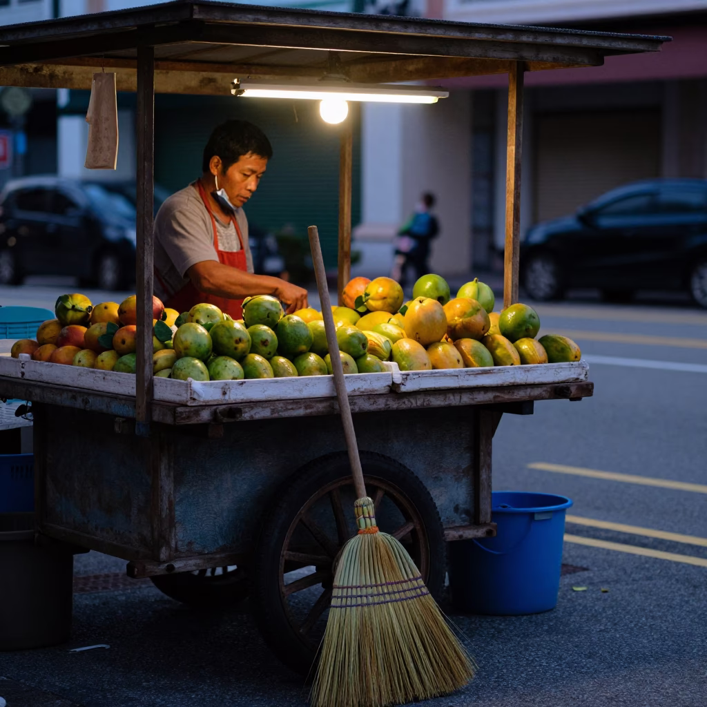 The Early Evening Light on Hand Broom in Singapore in in Singapore, Singapore
