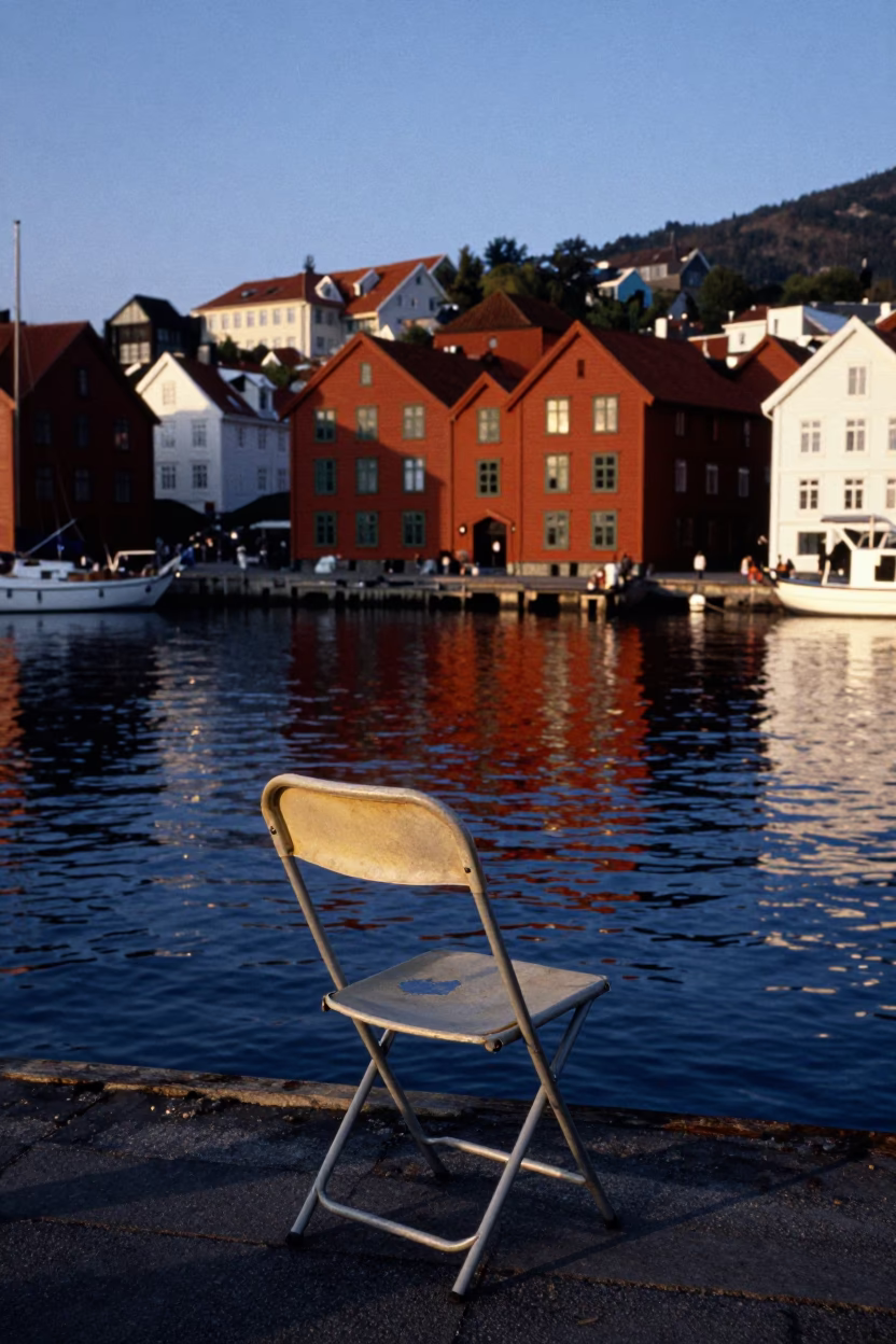 The Early Evening Light on Harbor Scene in Bergen in in Bergen, Norway