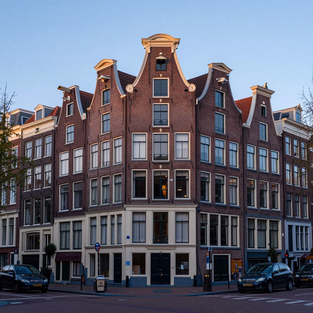 The Early Evening Light on House Facade in Amsterdam in in Amsterdam, Netherlands