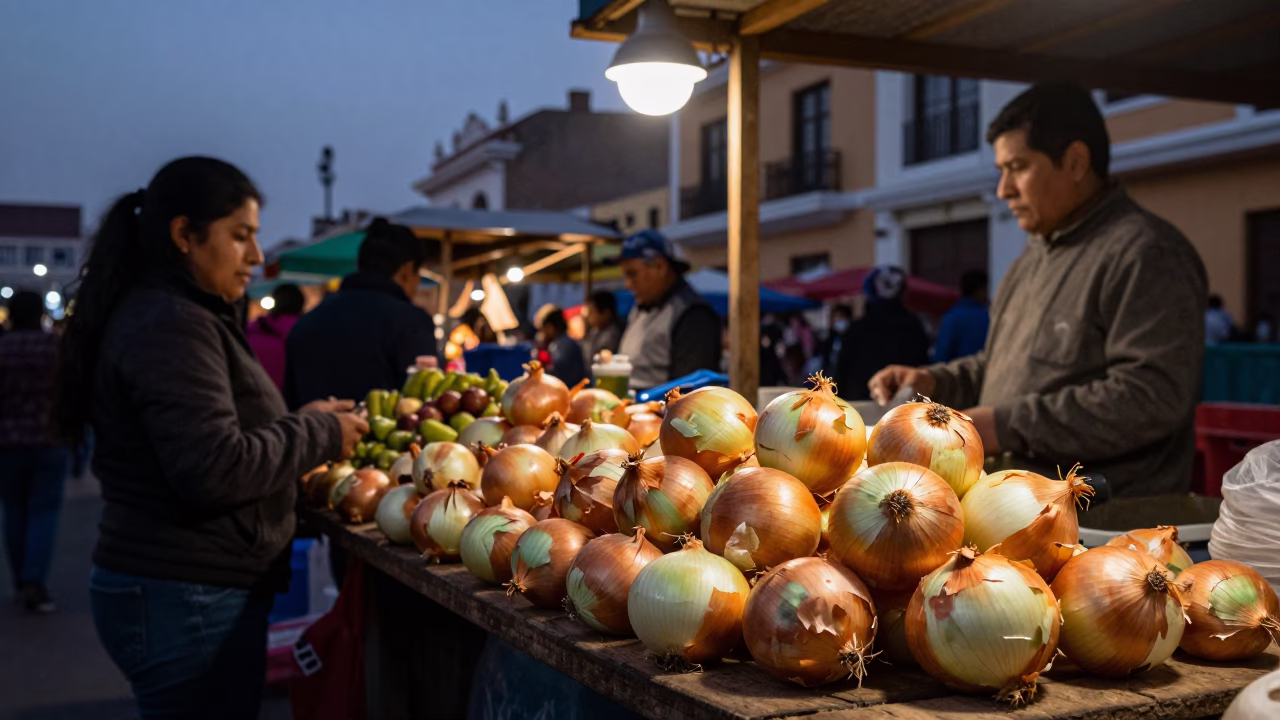 The Early Evening Light on Market Stall in Lima in in Lima, Peru