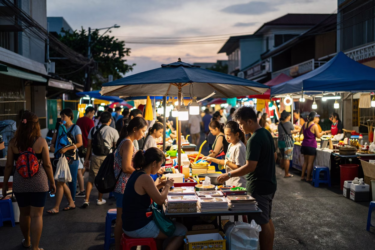 The Early Evening Light on Market Stall in Phuket in in Phuket, Thailand