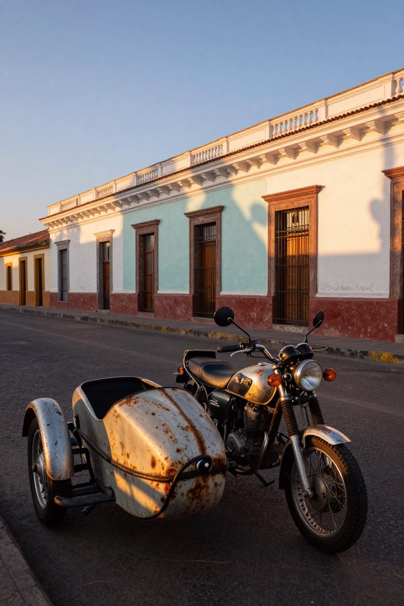 The Early Evening Light on Motorcycle Sidecar in Quito in in Quito, Ecuador