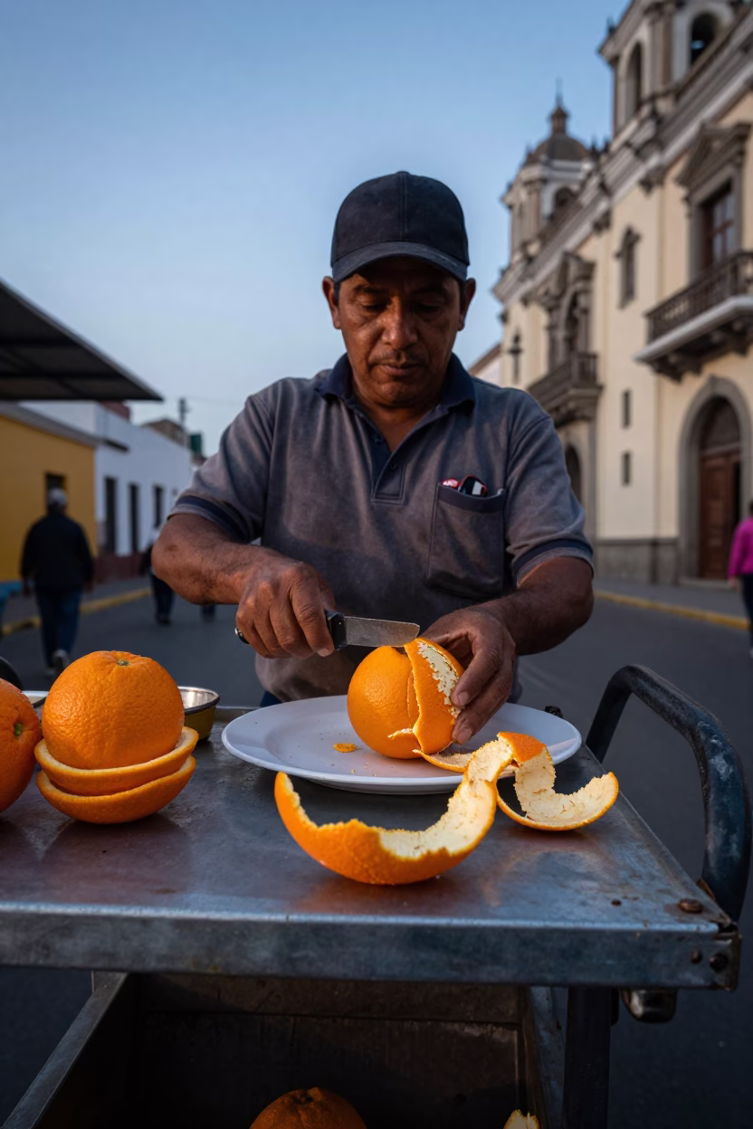 The Early Evening Light on Orange Peels in Lima in in Lima, Peru