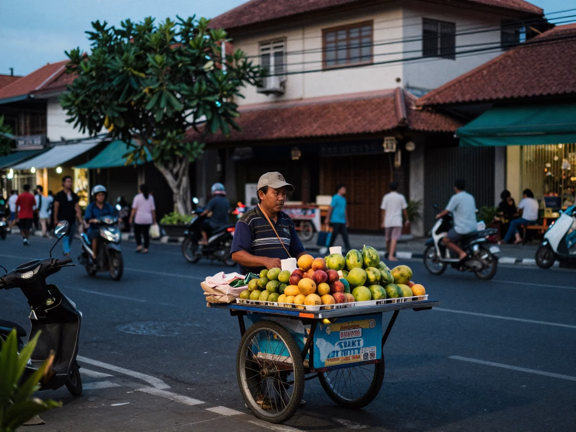 The Early Evening Light on Scene Bali in Denpasar in in Denpasar, Indonesia