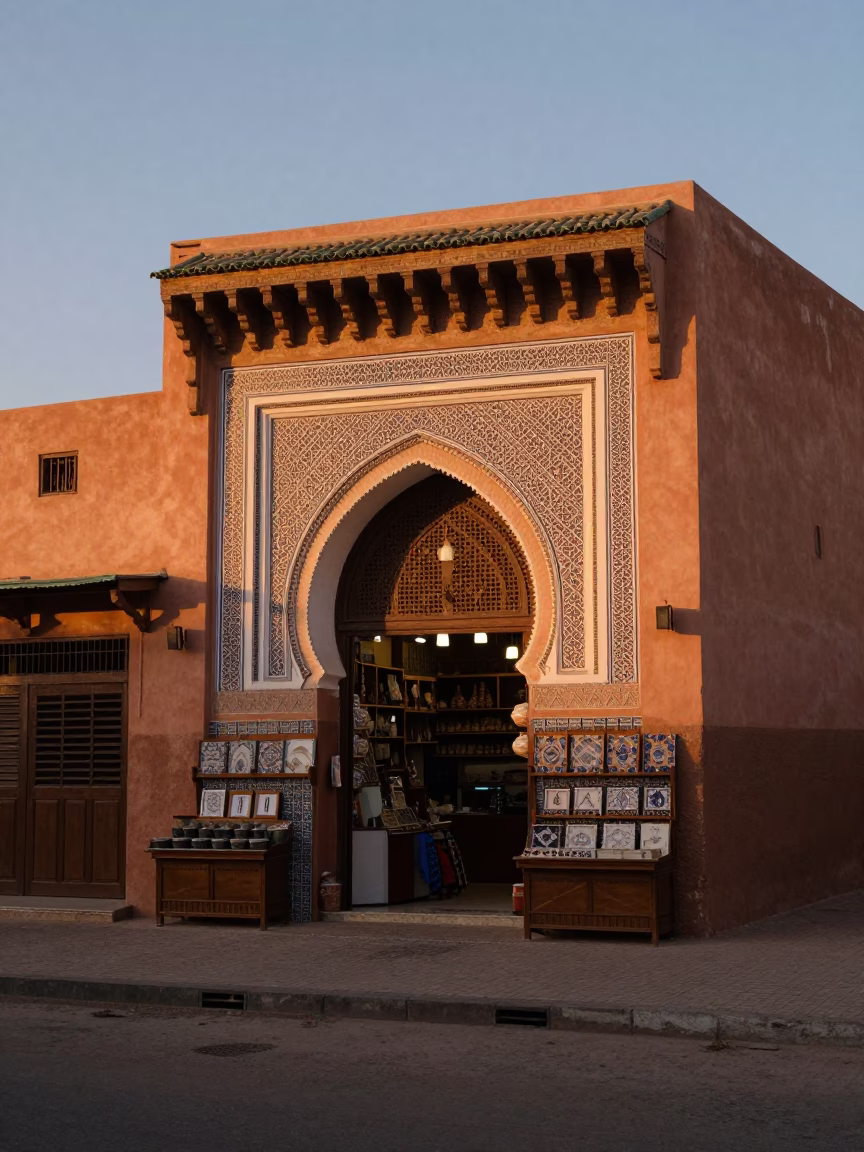The Early Evening Light on Souk Scene in Marrakech in in Marrakech, Morocco