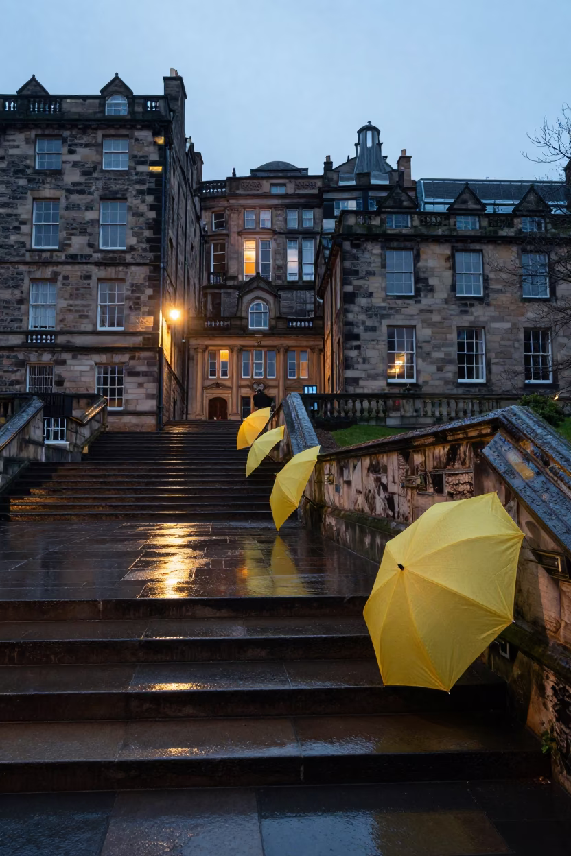 The Early Evening Light on Stone Architecture in Edinburgh in in Edinburgh, United Kingdom