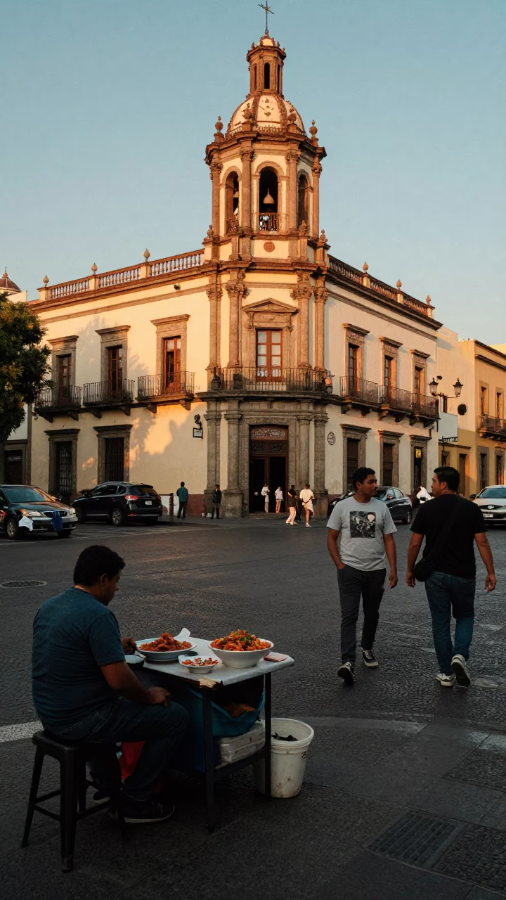The Early Evening Light on Street Corner in Mexico City in in Mexico City, Mexico