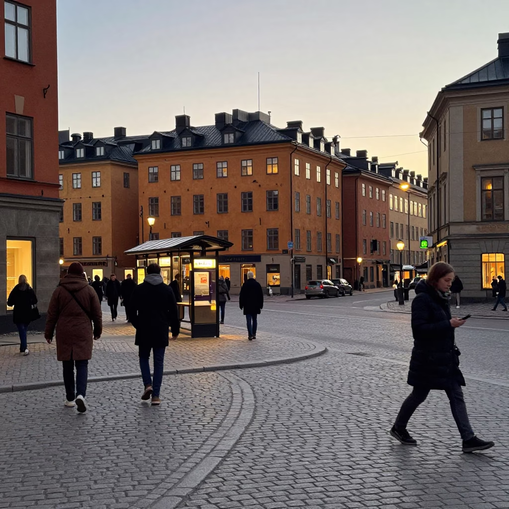 The Early Evening Light on Street Corner in Stockholm in in Stockholm, Sweden