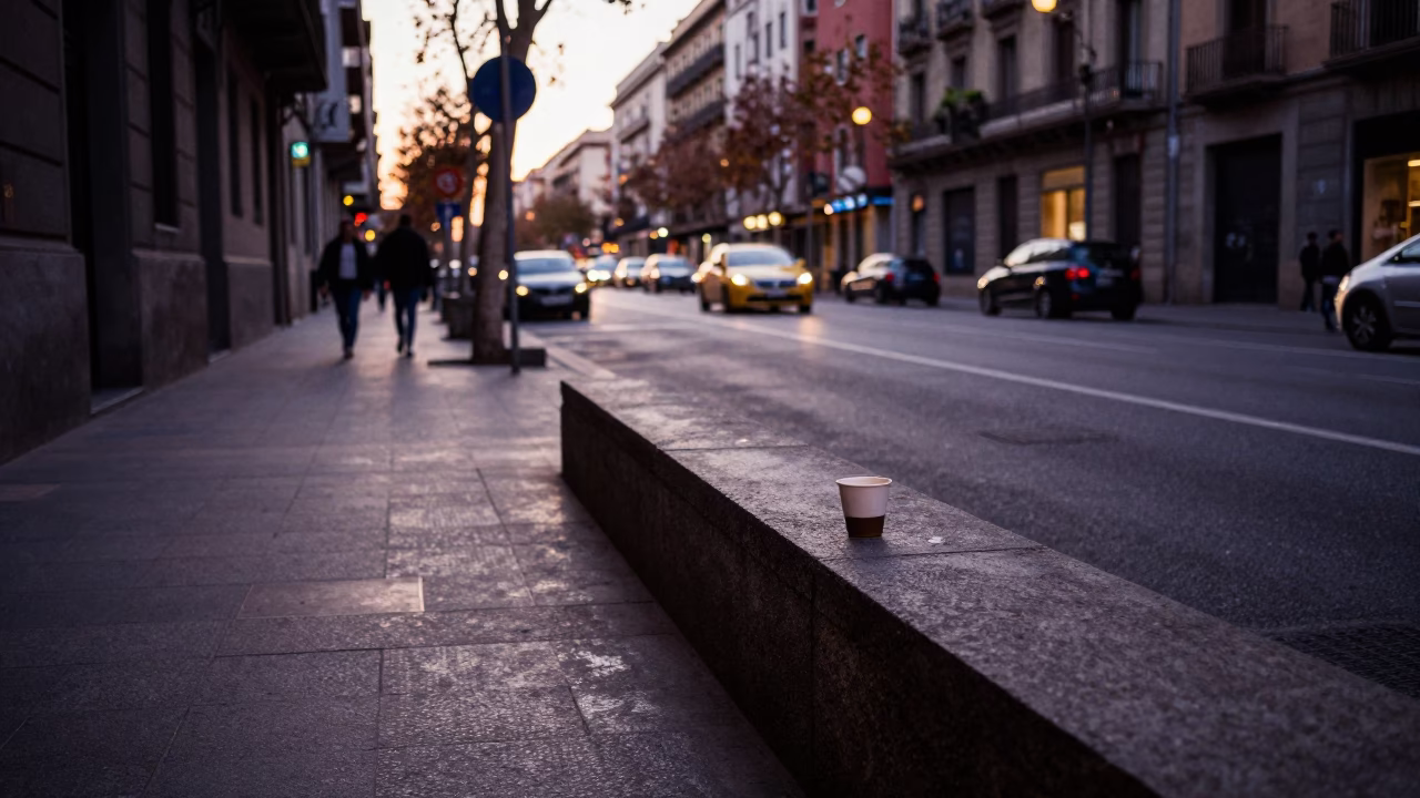 The Early Evening Light on Street Scene in Barcelona in in Barcelona, Spain