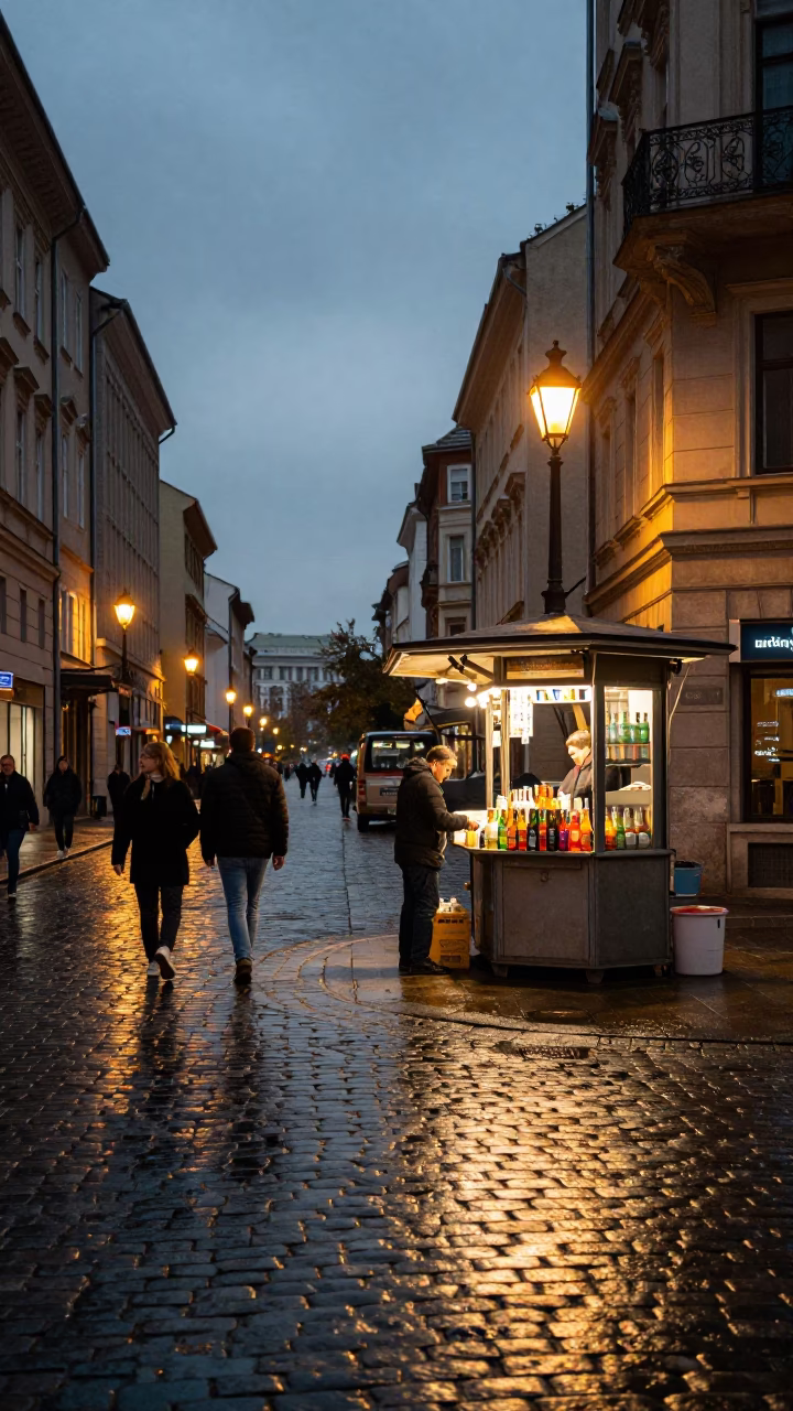 The Early Evening Light on Street Scene in Budapest in in Budapest, Hungary