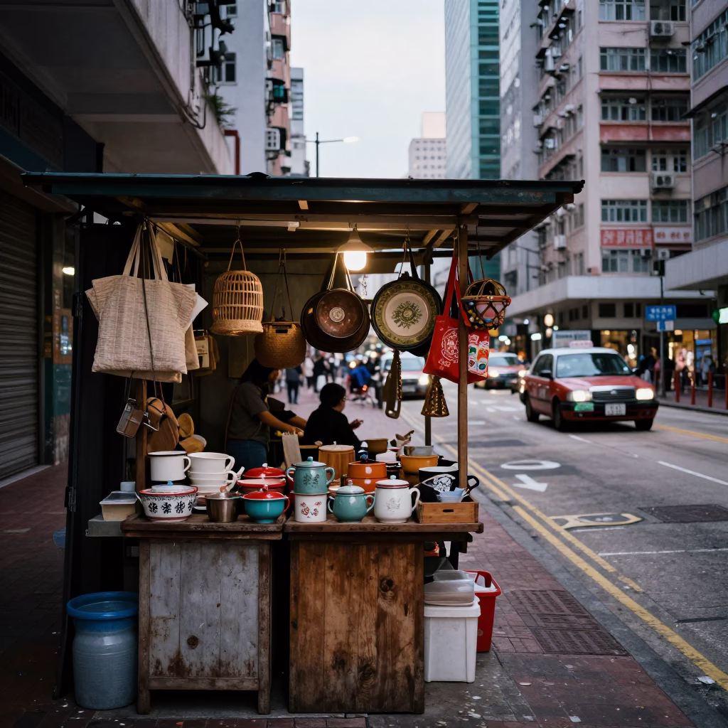The Early Evening Light on Street Scene in Hong Kong in in Hong Kong, Hong Kong