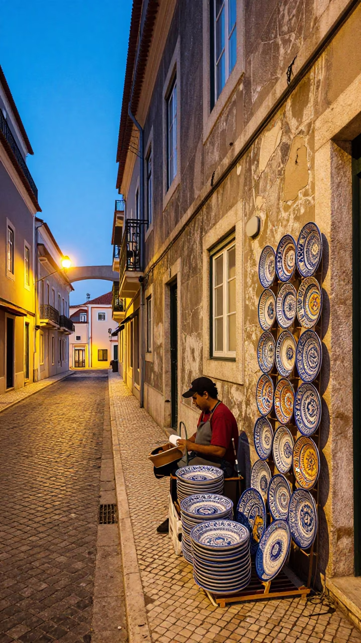The Early Evening Light on Street Scene in Lisbon in in Lisbon, Portugal