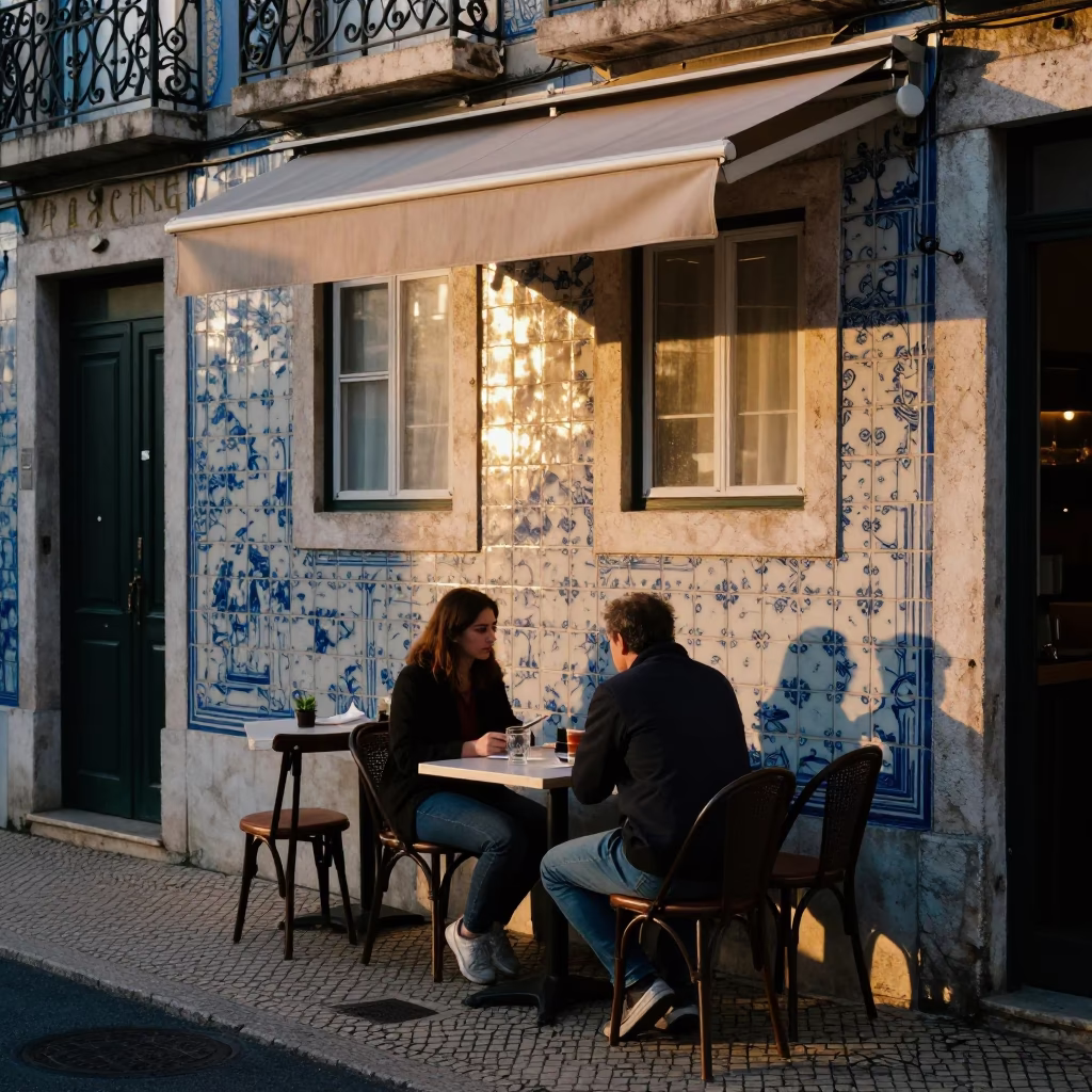 The Early Evening Light on Street Scene in Lisbon in in Lisbon, Portugal