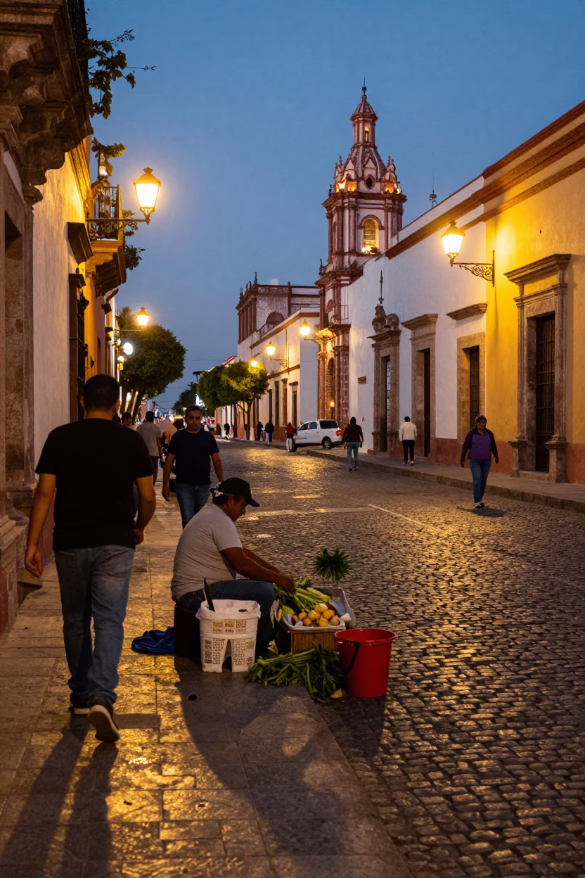 The Early Evening Light on Street Scene in Merida in in Merida, Mexico