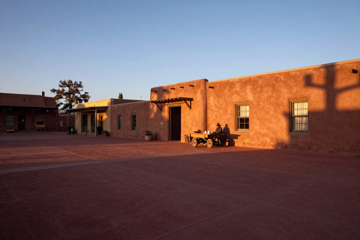 The Early Evening Light on Street Scene in Santa Fe in in Santa Fe, New Mexico, United States