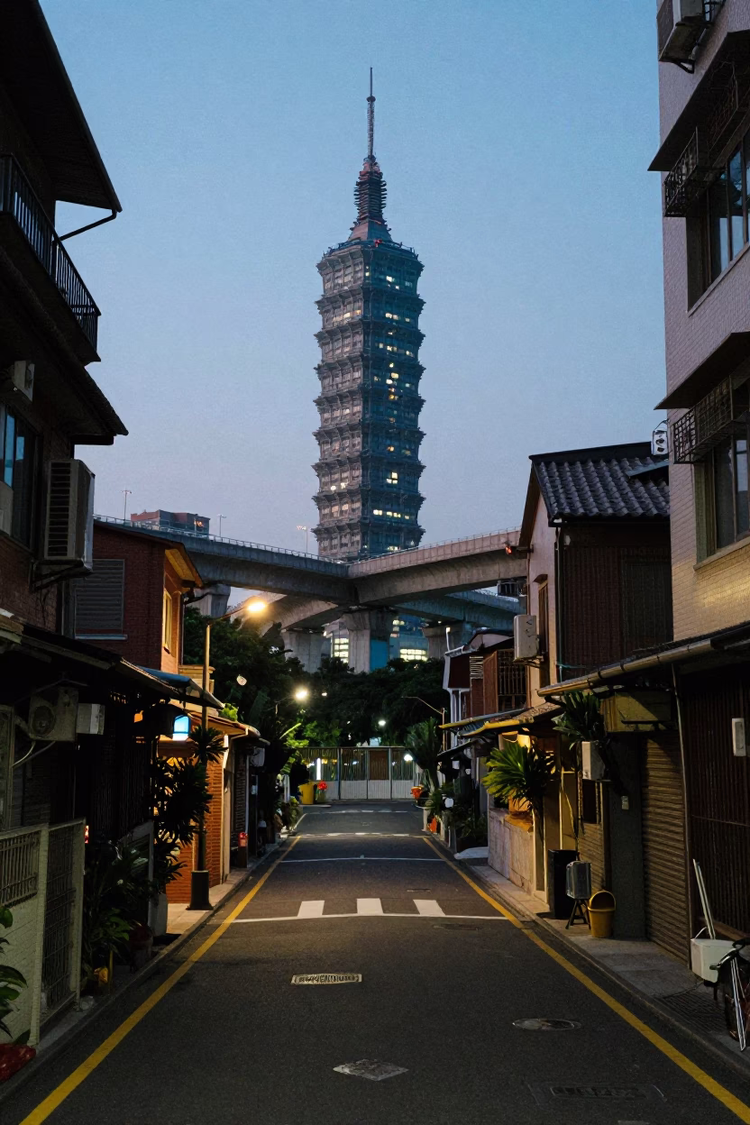 The Early Evening Light on Street Scene in Taipei in in Taipei, Taiwan