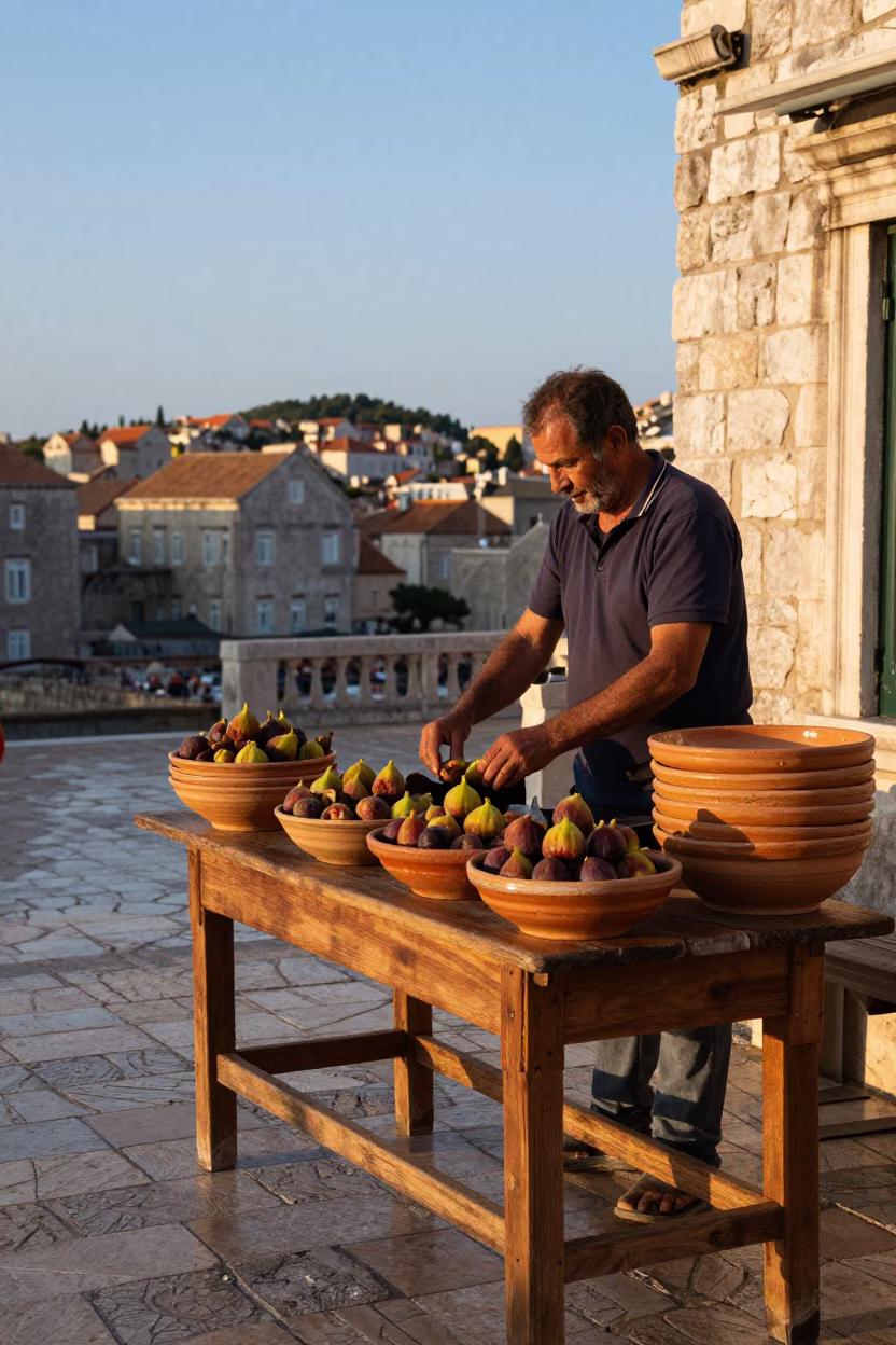 The Early Evening Light on Terracotta Bowls in Dubrovnik in in Dubrovnik, Croatia