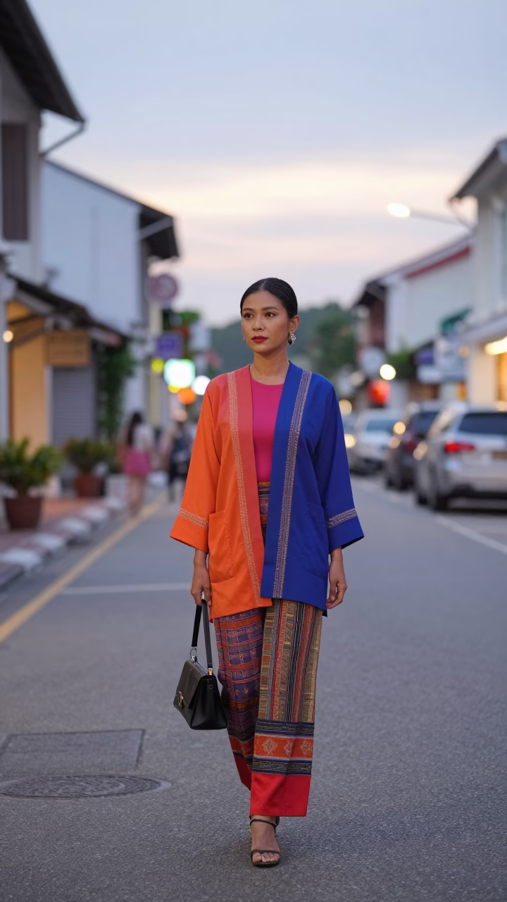The Early Evening Light on Woman in George Town in in George Town, Malaysia