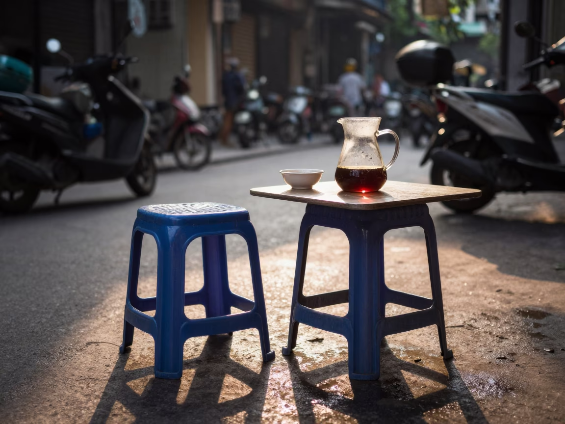 The Early Morning Light on Breakfast Scene in Hanoi in in Hanoi, Vietnam