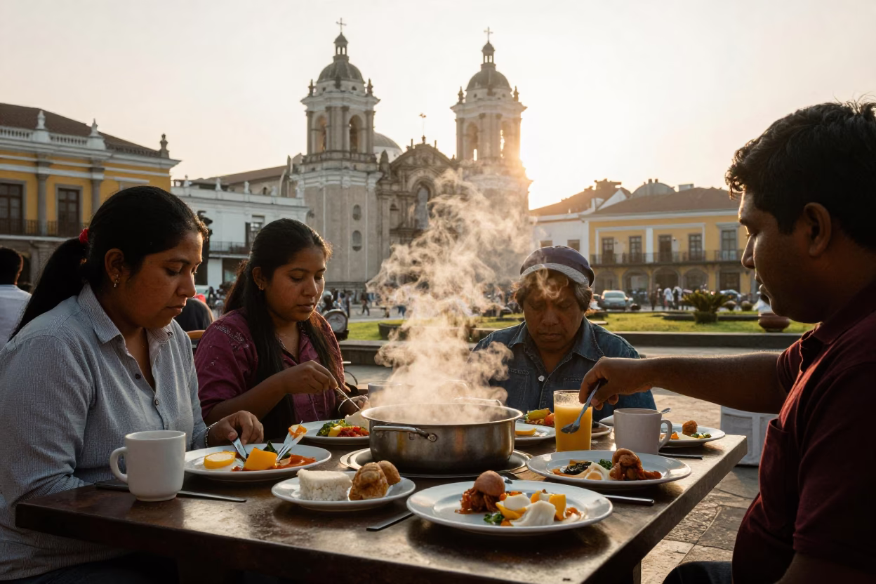 The Early Morning Light on Breakfast Scene in Lima in in Lima, Peru